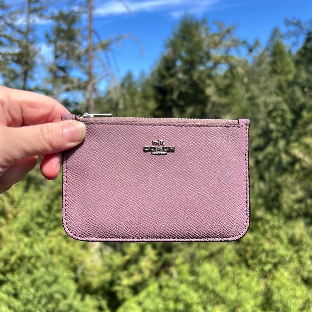 COACH Purple Zip 3 Card Slots Slim Zip Coin Wallet Silver Hardware AUTHENTIC